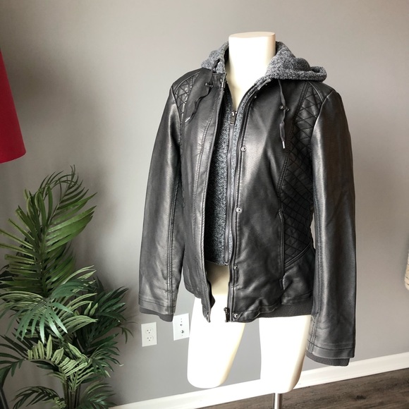 Moka Meriam Knit Hood Faux Leather 